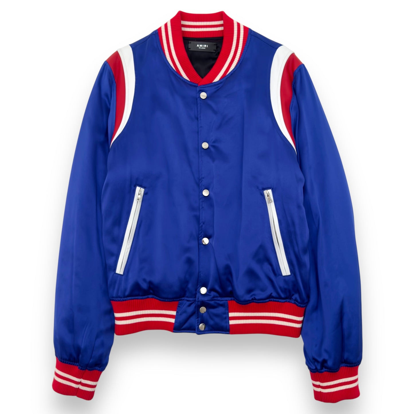 AMIRI SILK BASEBALL VARSITY JACKET BLUE / RED / WHITE XXL