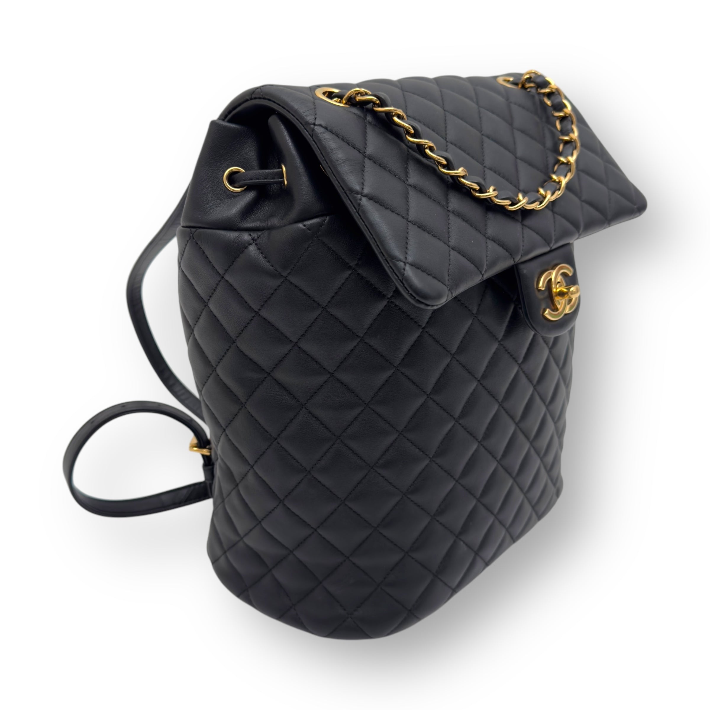 CHANEL URBAN SPIRT QUILTED CALFSKIN BACKPACK BLACK WITH GOLD HARDWARE M