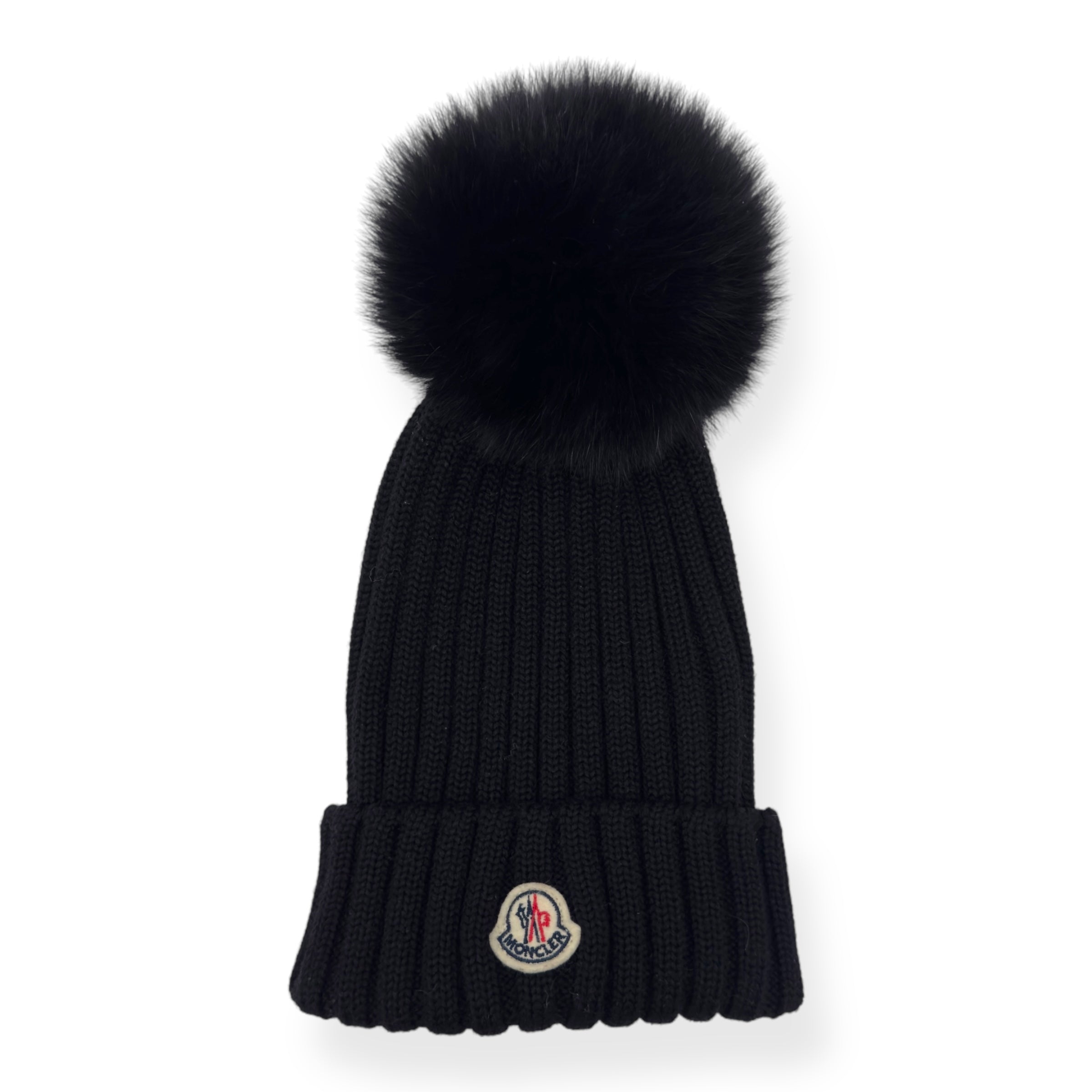 MONCLER WOOL BEANIE WITH POM POM BLACK O/S