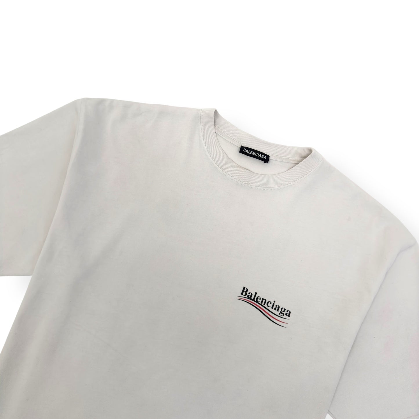 BALENCIAGA POLITICAL LOGO COTTON T-SHIRT WHITE L