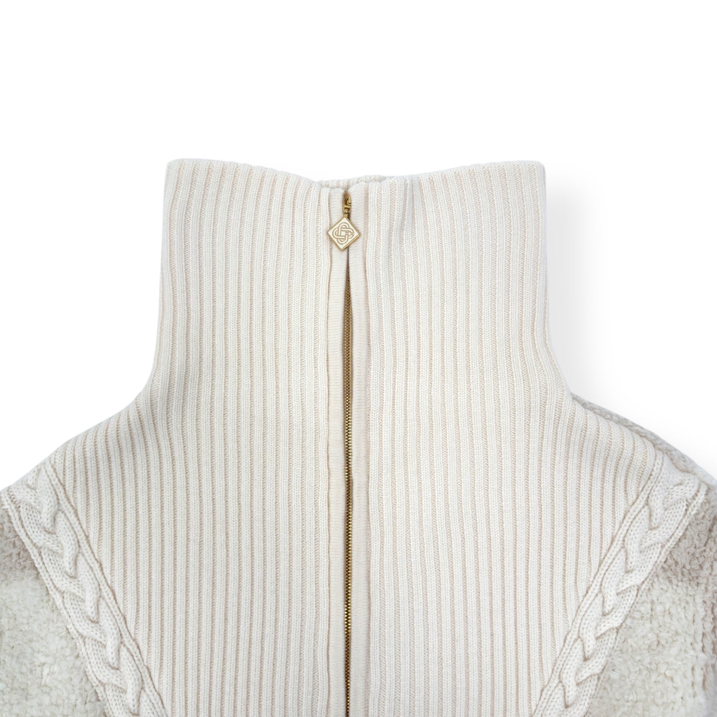 CASABLANCA CHECKED BOUCLÉ WOOL-BLEND ZIP UP JACKET CREAM M