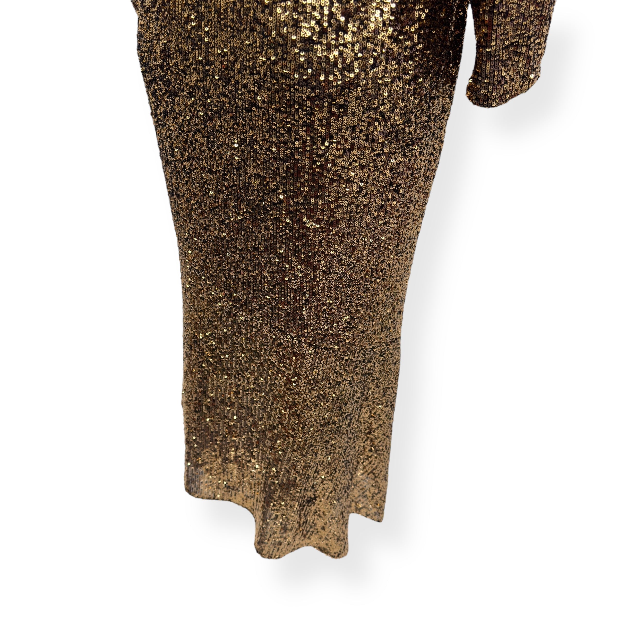 CEFINN JACQUETTA SEQUIN V NECK MAXI DRESS GOLD UK14