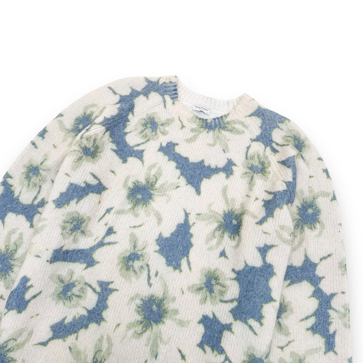DRIES VAN NOTEN CREWNECK FLORAL CASHMERE-BLEND SWEATSHIRT BLUE XL