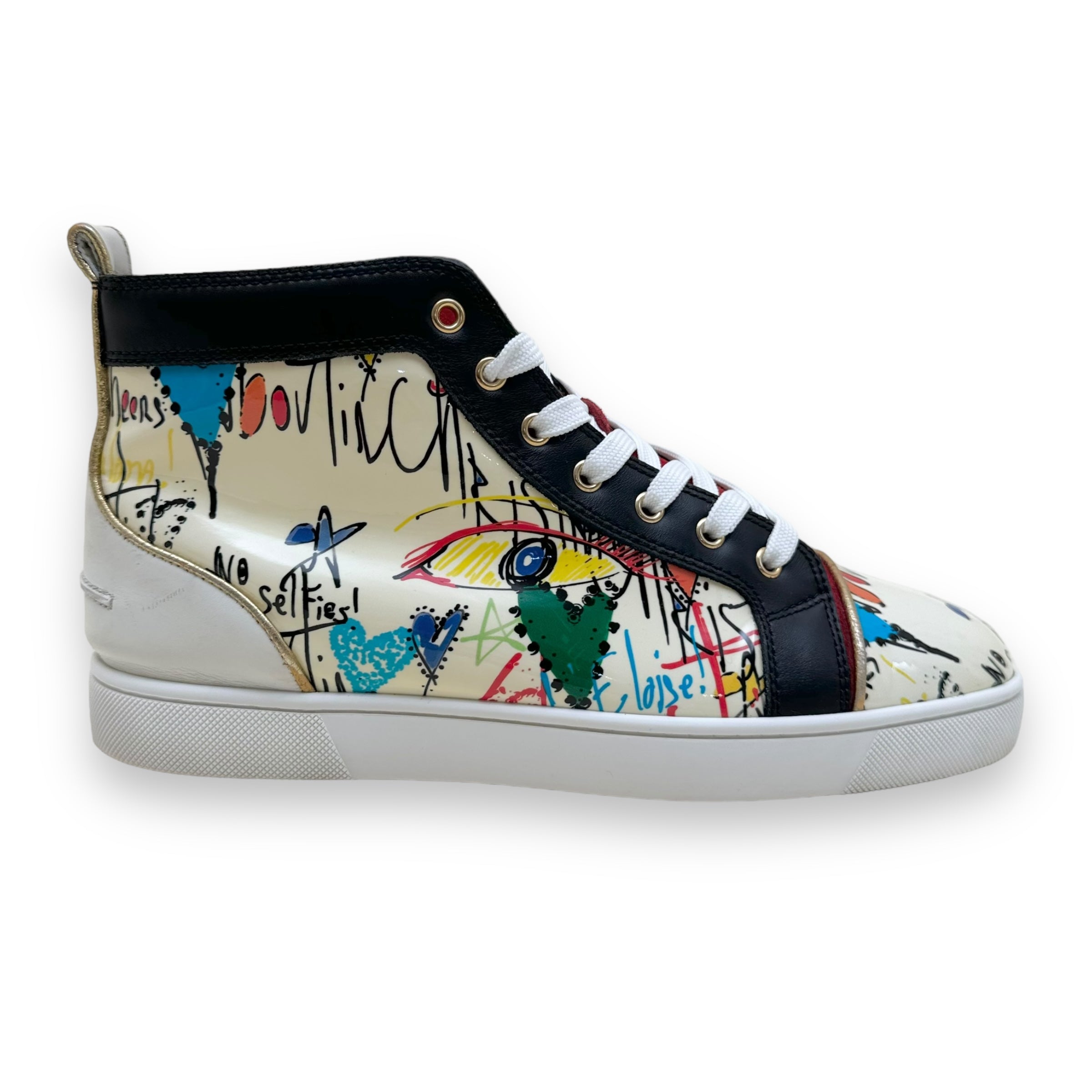 CHRISTIAN LOUBOUTIN GRAFFITI LOUIS HIGH TOP PATENT LEATHER SNEAKER UK8