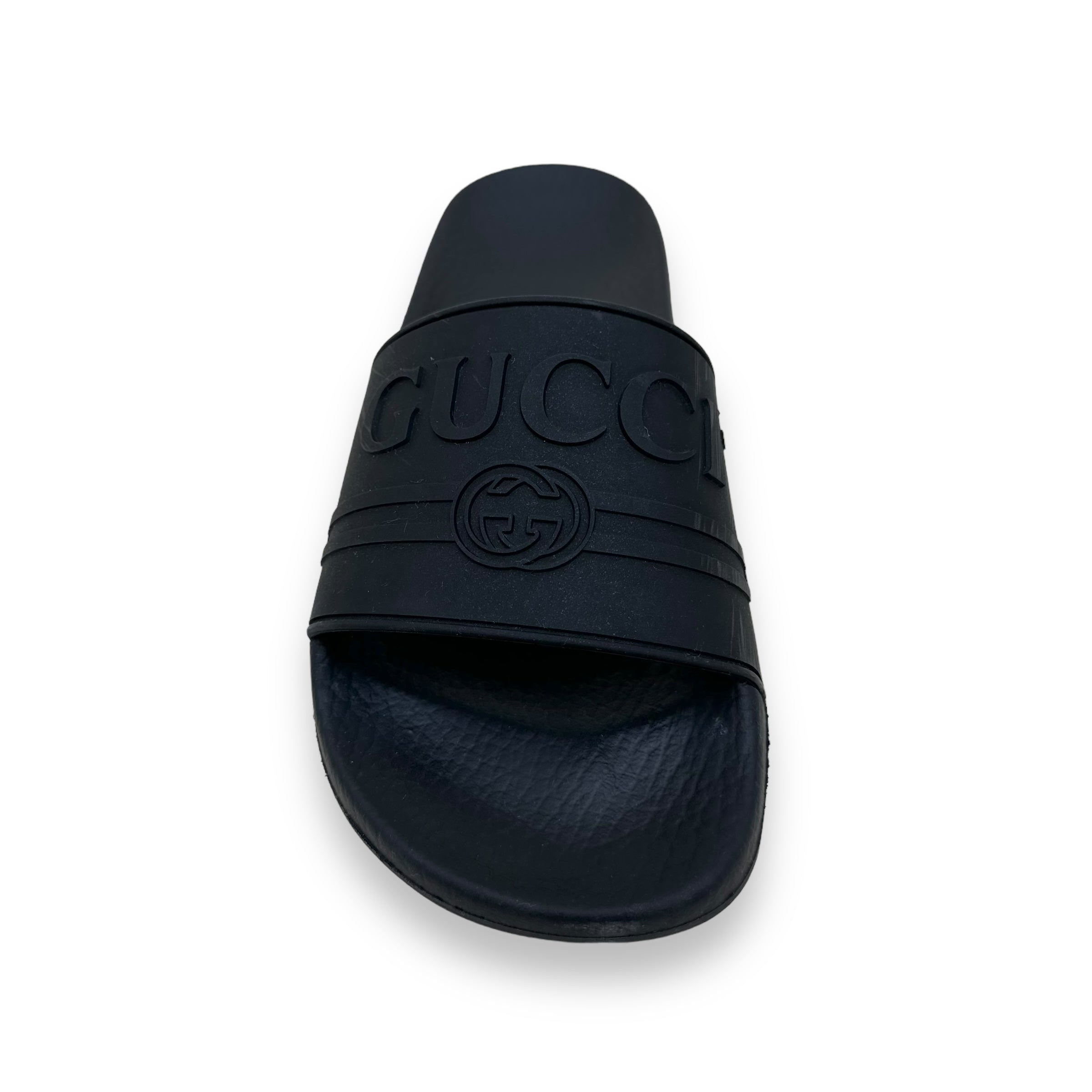 GUCCI RUBBER TRADEMARK LOGO SLIDES BLACK UK5
