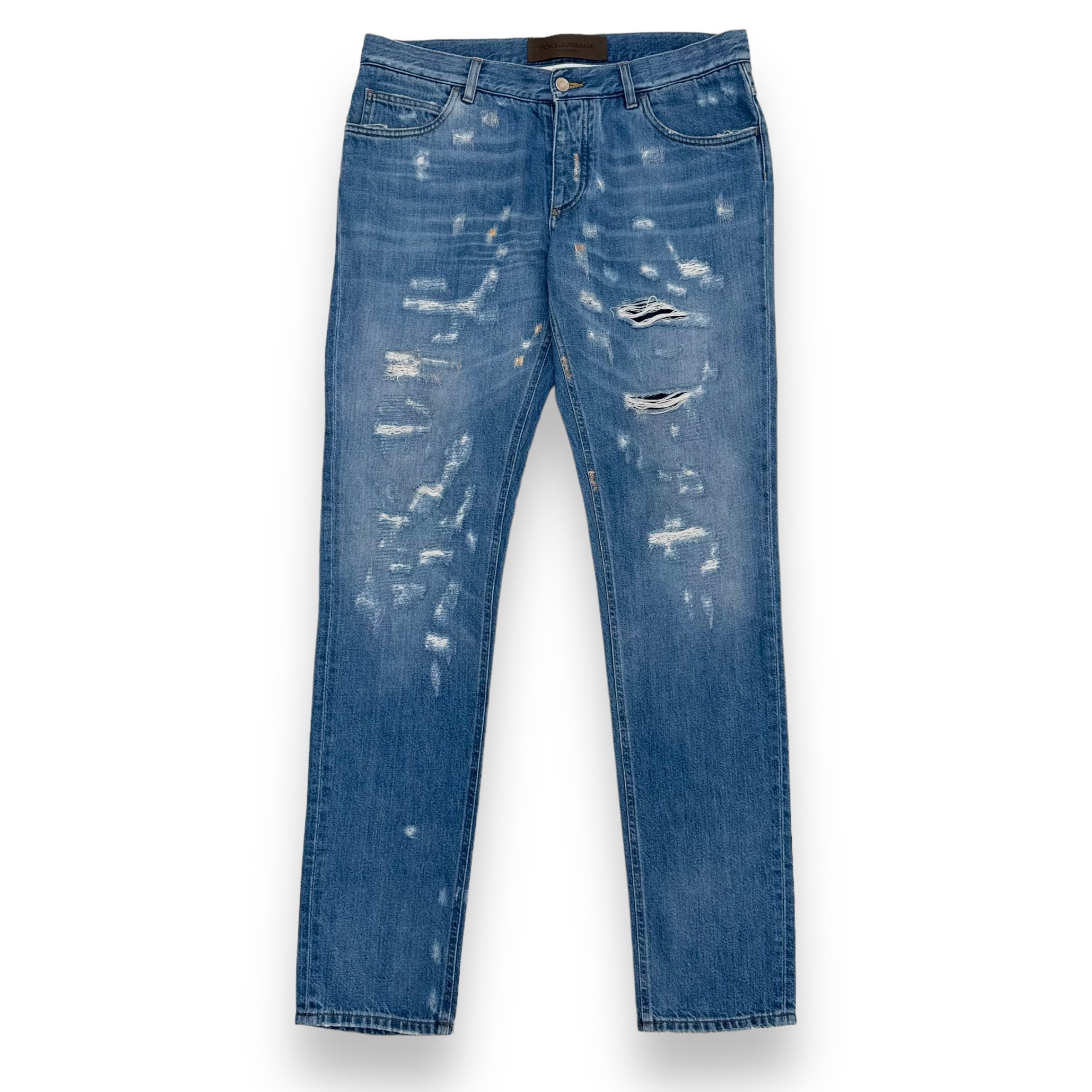 DOLCE & GABBANA DISTRESSED DENIM JEANS BLUE / YELLOW L