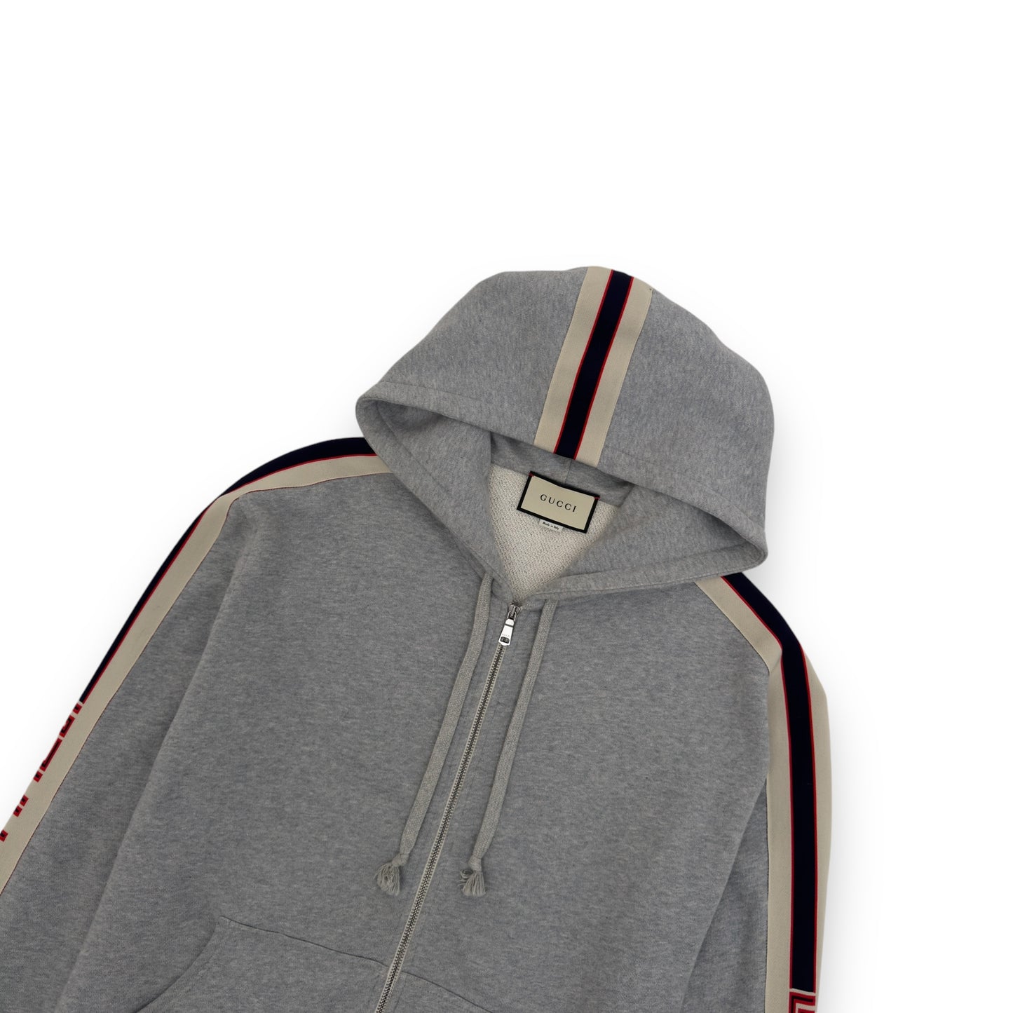 GUCCI LOGO STRIPE ZIP-UP HOODIE GREY XXL