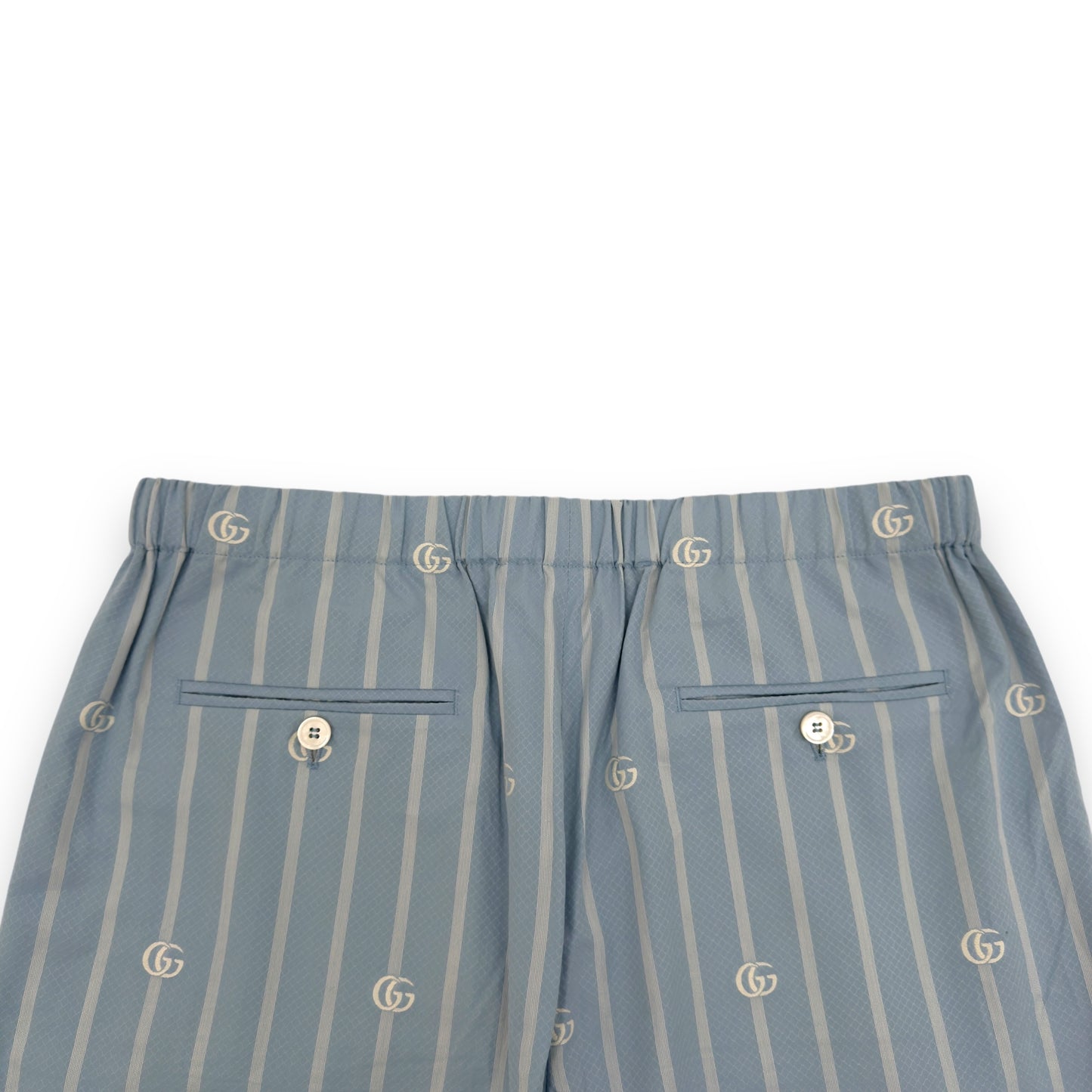 GUCCI LOGO-JACQUARD STRIPED COTTON-POPLIN SHORTS BLUE M