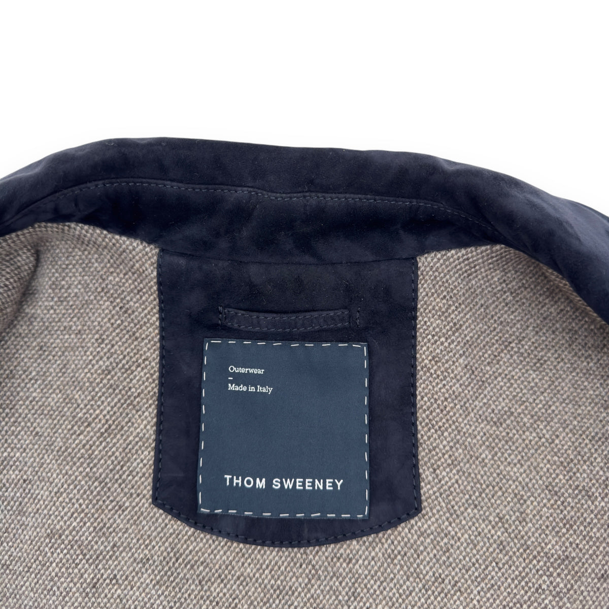 THOM SWEENEY BESPOKE SUEDE COLLARED BOMBER JACKET NAVY M