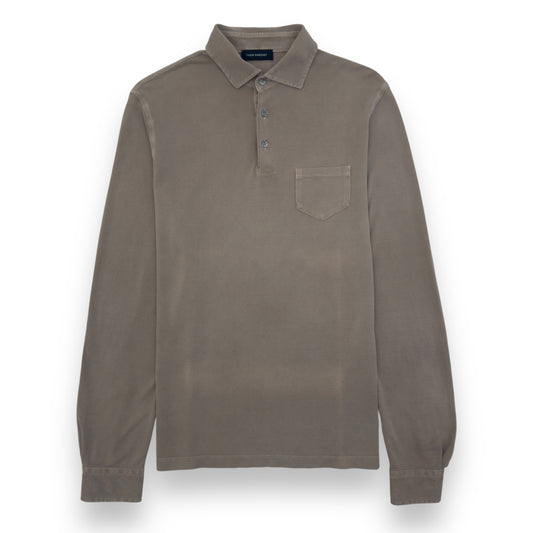 THOM SWEENEY LONG SLEEVE POLO SHIRT TAUPE L