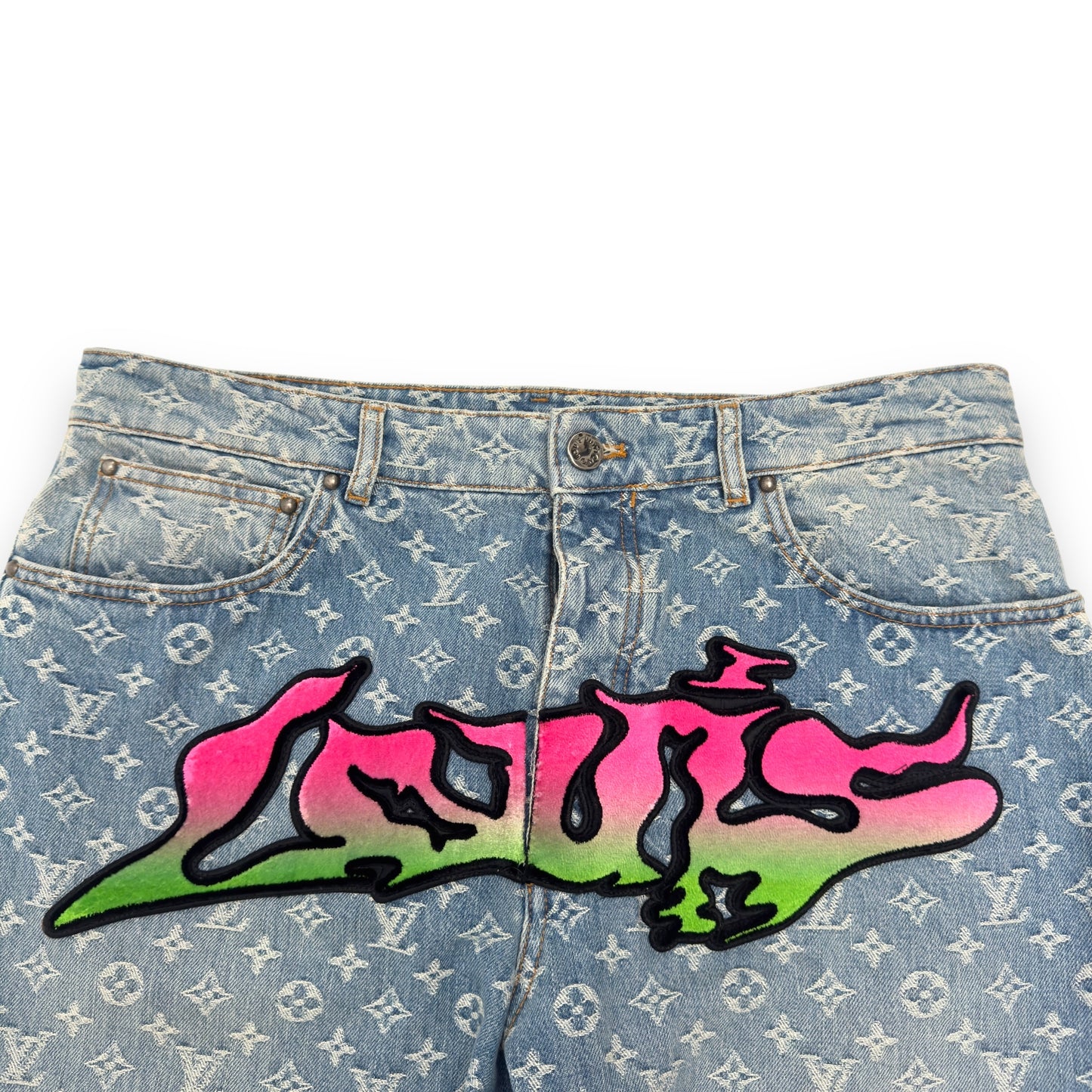 LOUIS VUITTON SS22 GRAFFITI BAGGY DENIM JEANS INDIGO W32" / M