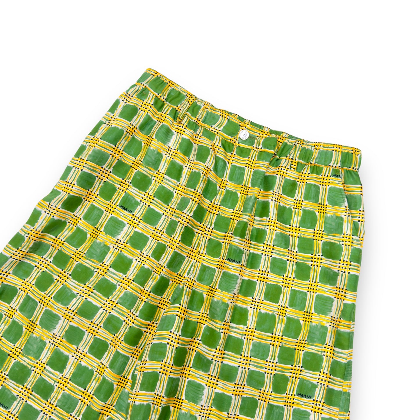 MARNI CHECK FIELDS SILK WIDE-LEG TROUSERS GREEN 52 / XL