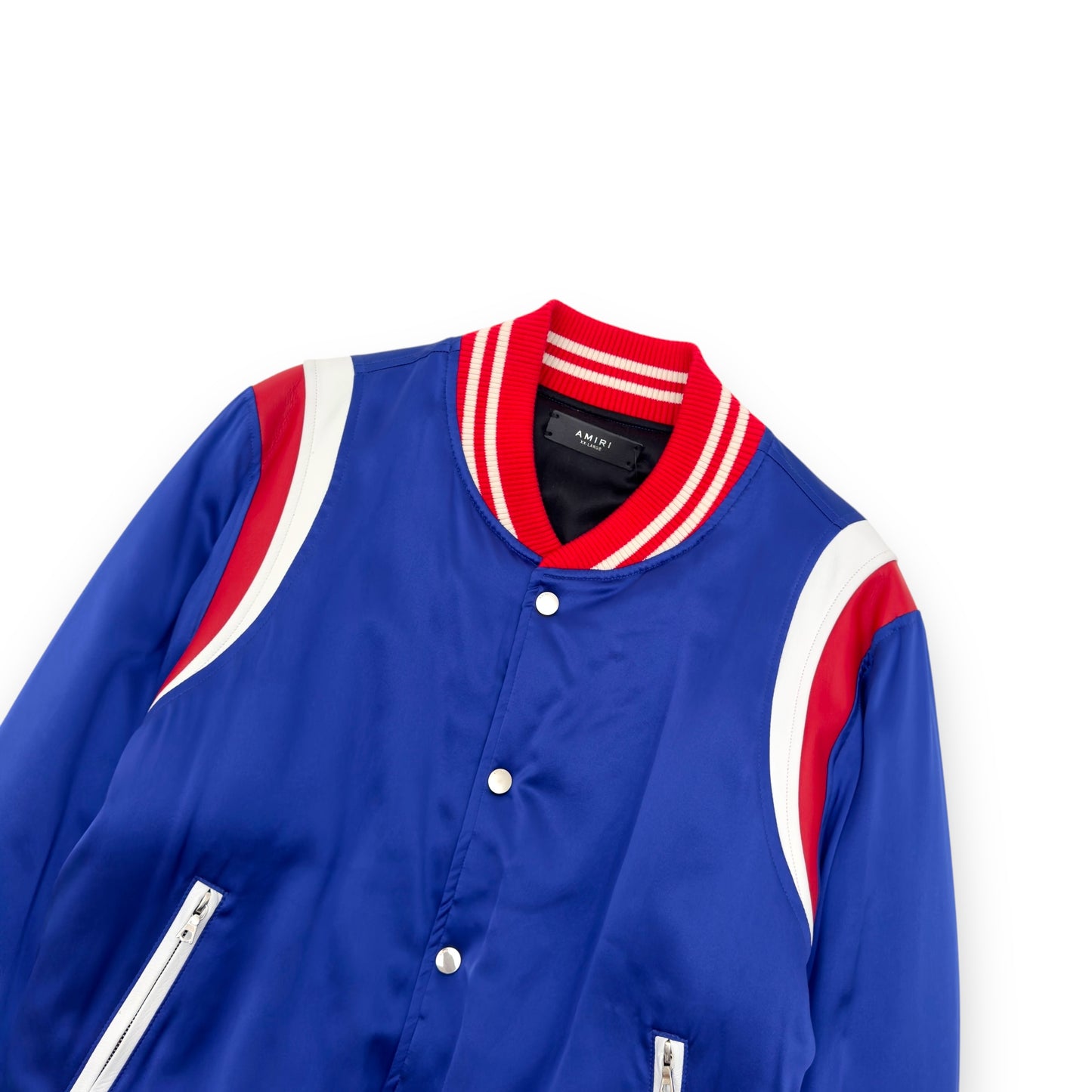 AMIRI SILK BASEBALL VARSITY JACKET BLUE / RED / WHITE XXL