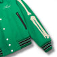 AMIRI LOGO-EMBOIDERED APPLIQUÉD BONE WOOL JACKET GREEN / WHITE 50 / L