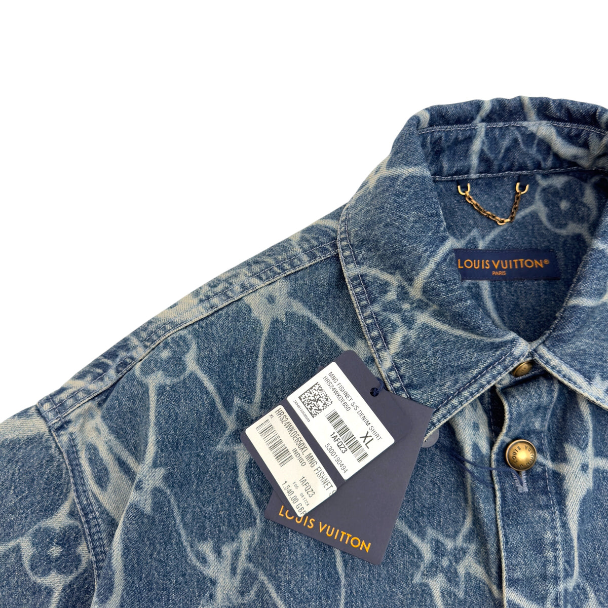 LOUIS VUITTON MONOGRAM PRINTED DENIM SHORT-SLEEVE BLUE XL