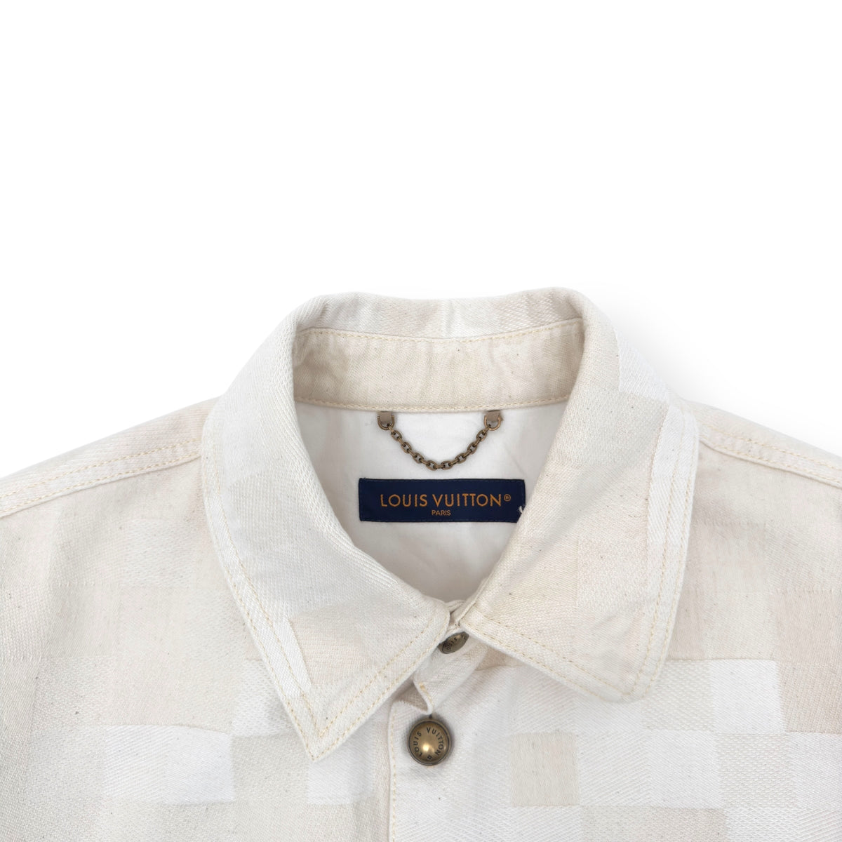 LOUIS VUITTON DAMIER SHORT-SLEEVED DENIM SHIRT ECRU WHITE XL