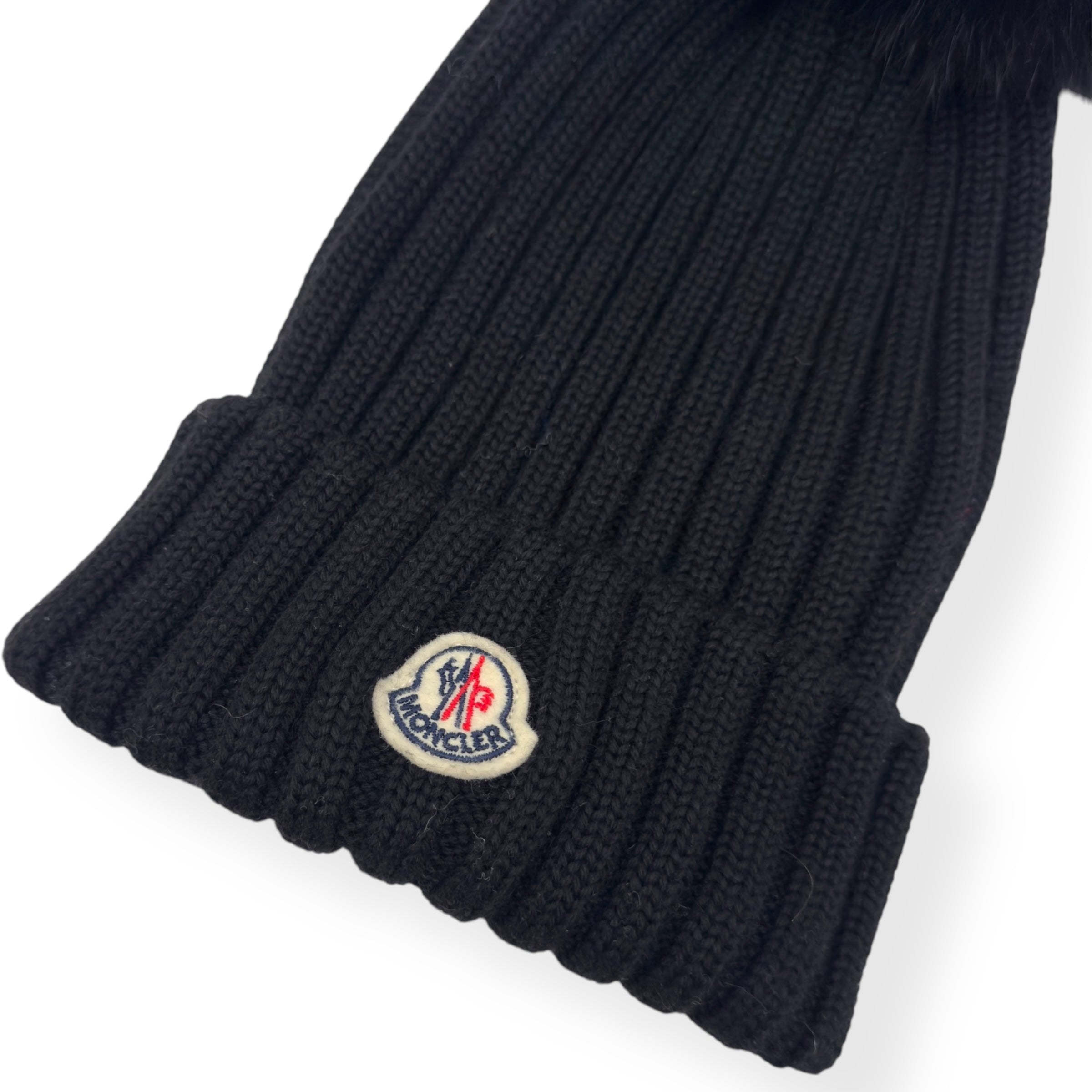 MONCLER WOOL BEANIE WITH POM POM BLACK O/S