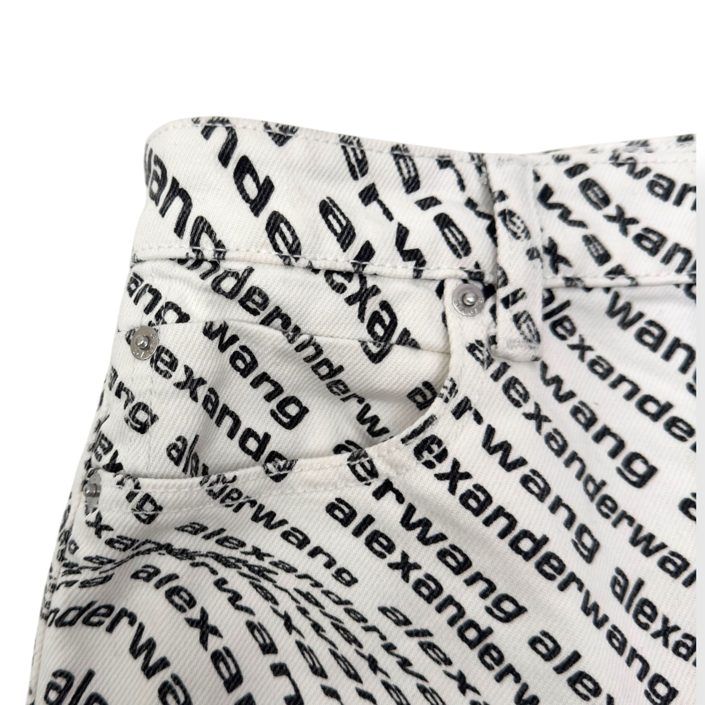 ALEXANDER WANG MONOGRAM HIGH RISE DENIM SHORTS WHITE / BLACK W26”