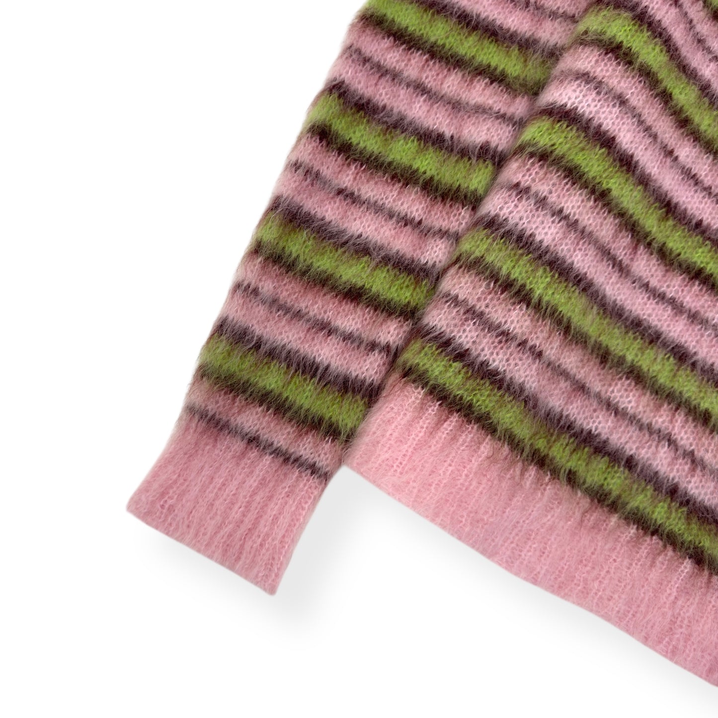 MARNI MOHAIR LONG-SLEEVE CREWNECK STRIPED SWEATER PINK / GREEN 48 / M