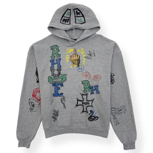 RHUDE DOODLE POPOVER HOODIE GREY L