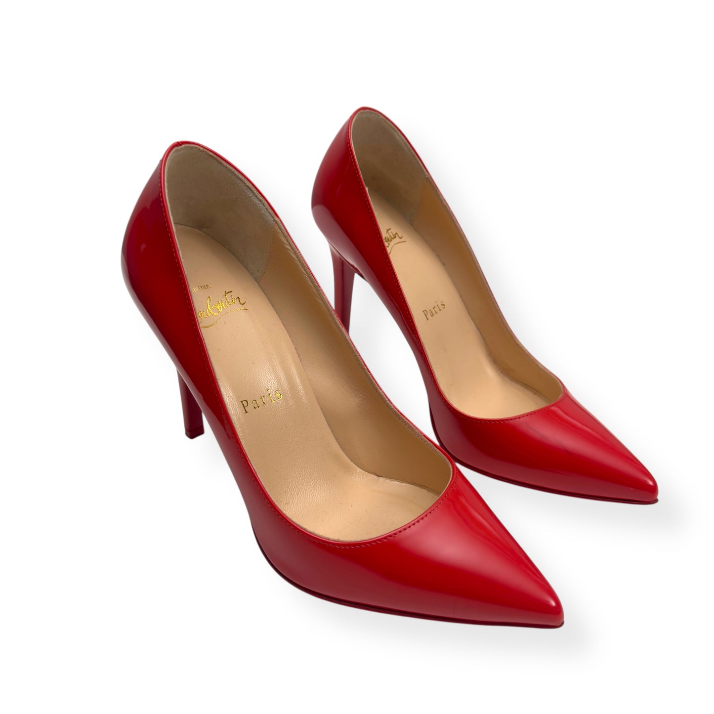 CHRISTIAN LOUBOUTIN PIGALLE 100MM PATENT LEATHER POINTED TOE PUMPS RED 36 / UK3