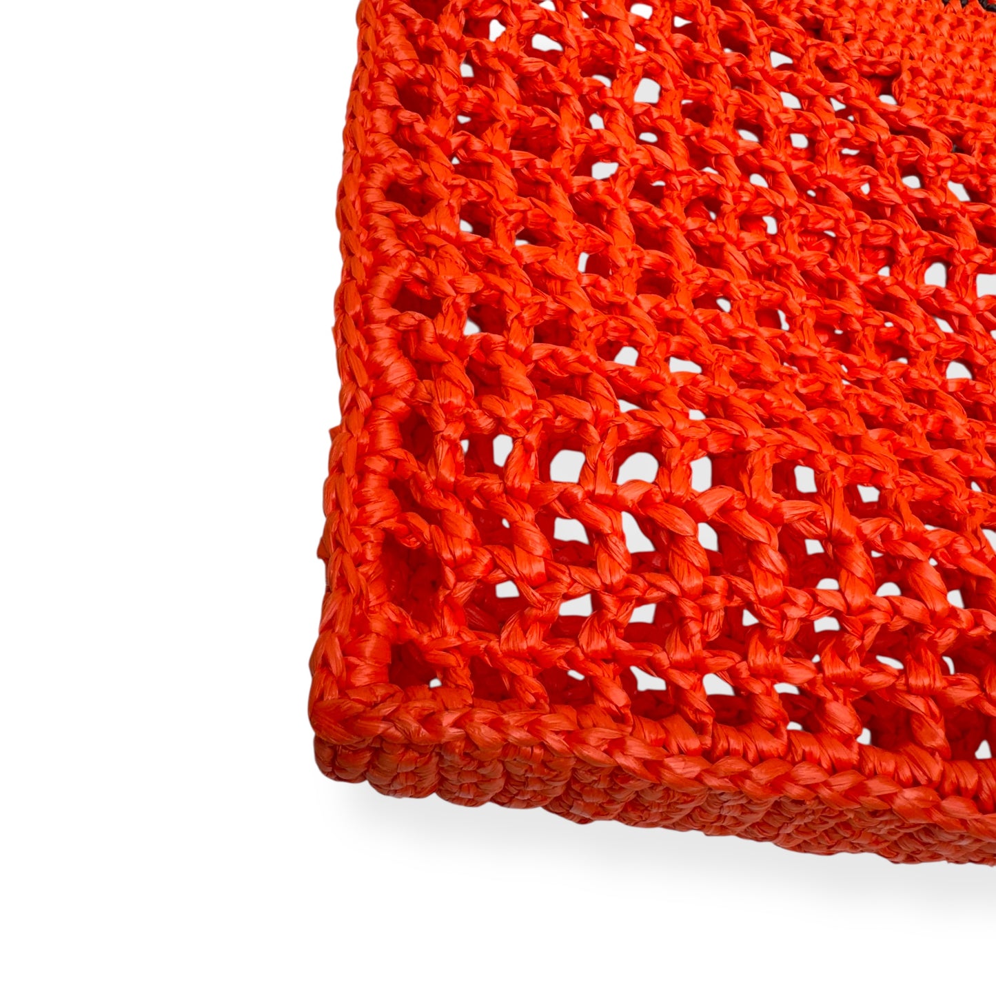 PRADA TRIANGLE-LOGO CROCHET RAFFIA TOTE BAG ORANGE / BLACK