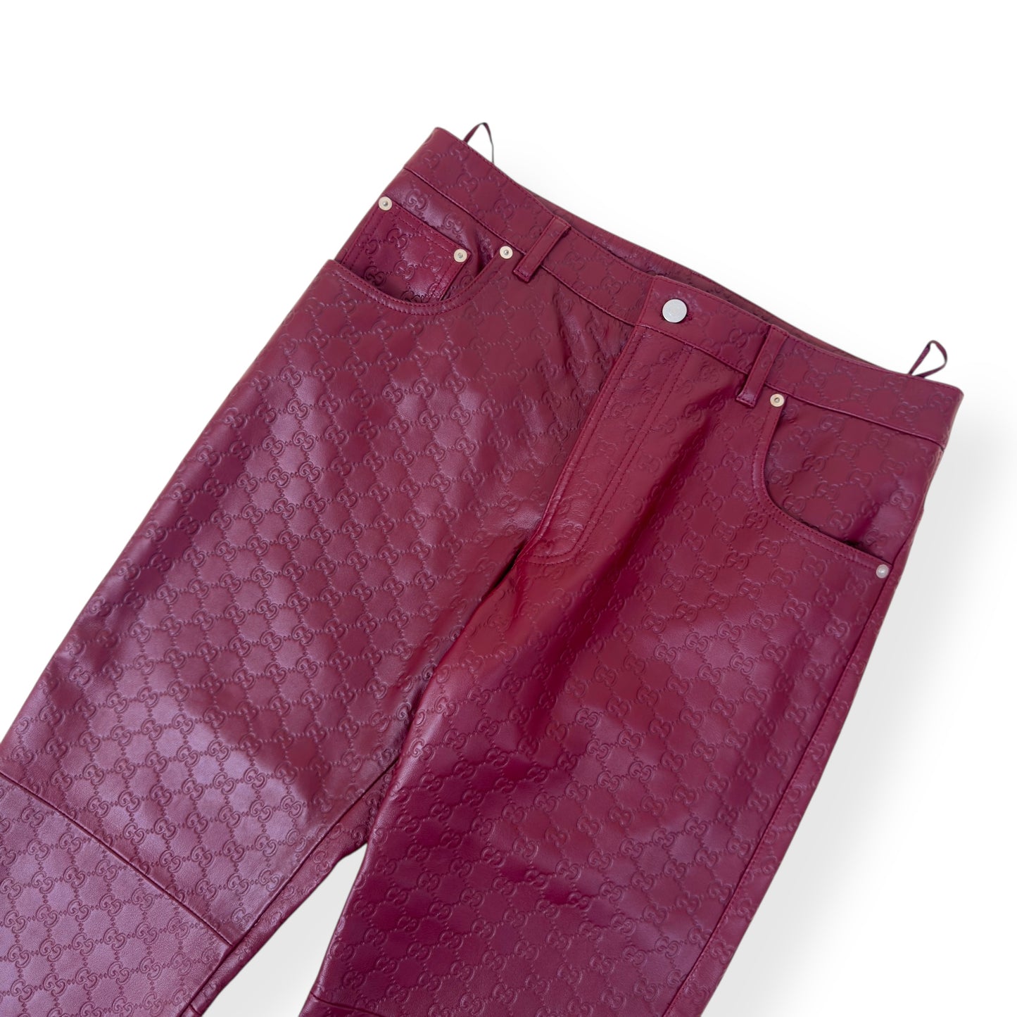 GUCCI GG EMBOSSED LEATHER TROUSERS RED 50 / L