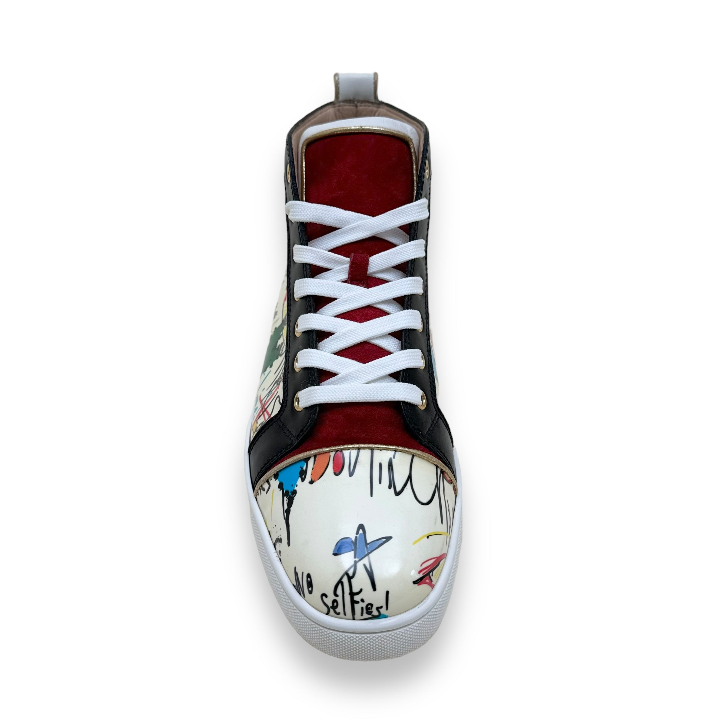 CHRISTIAN LOUBOUTIN GRAFFITI LOUIS HIGH TOP PATENT LEATHER SNEAKER UK8