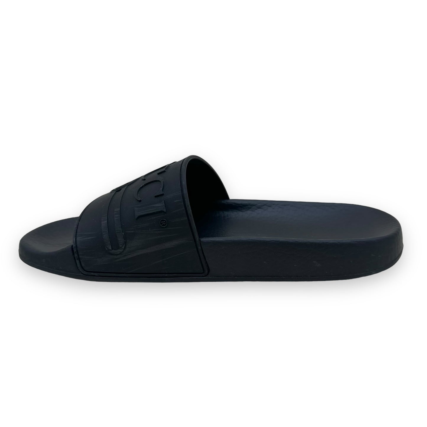 GUCCI RUBBER TRADEMARK LOGO SLIDES BLACK UK5