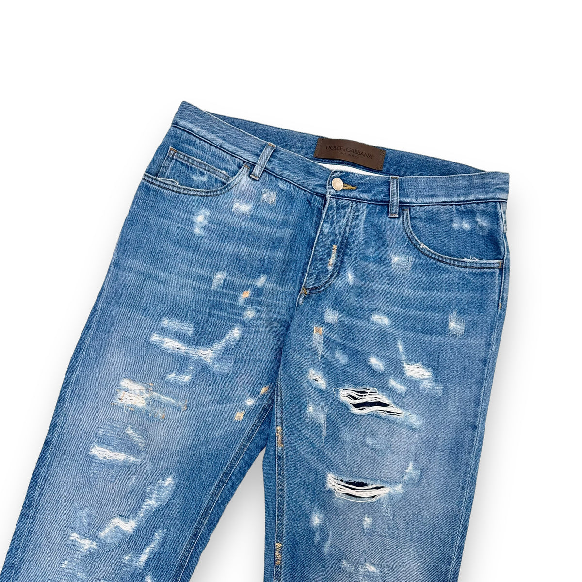 DOLCE & GABBANA DISTRESSED DENIM JEANS BLUE / YELLOW L