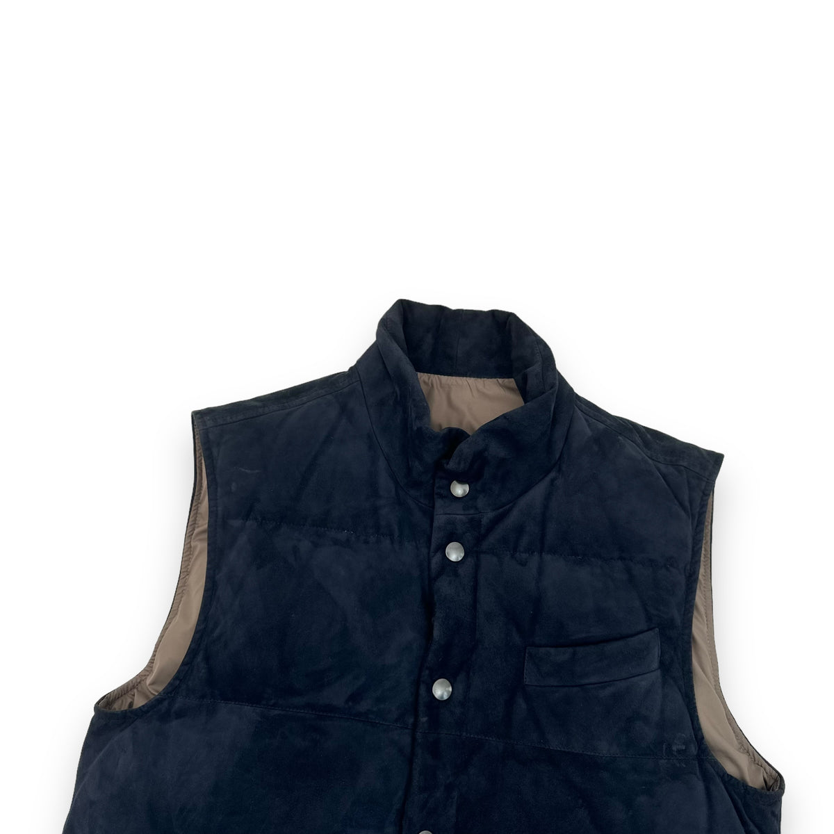 THOM SWEENEY LAMB LEATHER GILET PUFFER JACKET NAVY M