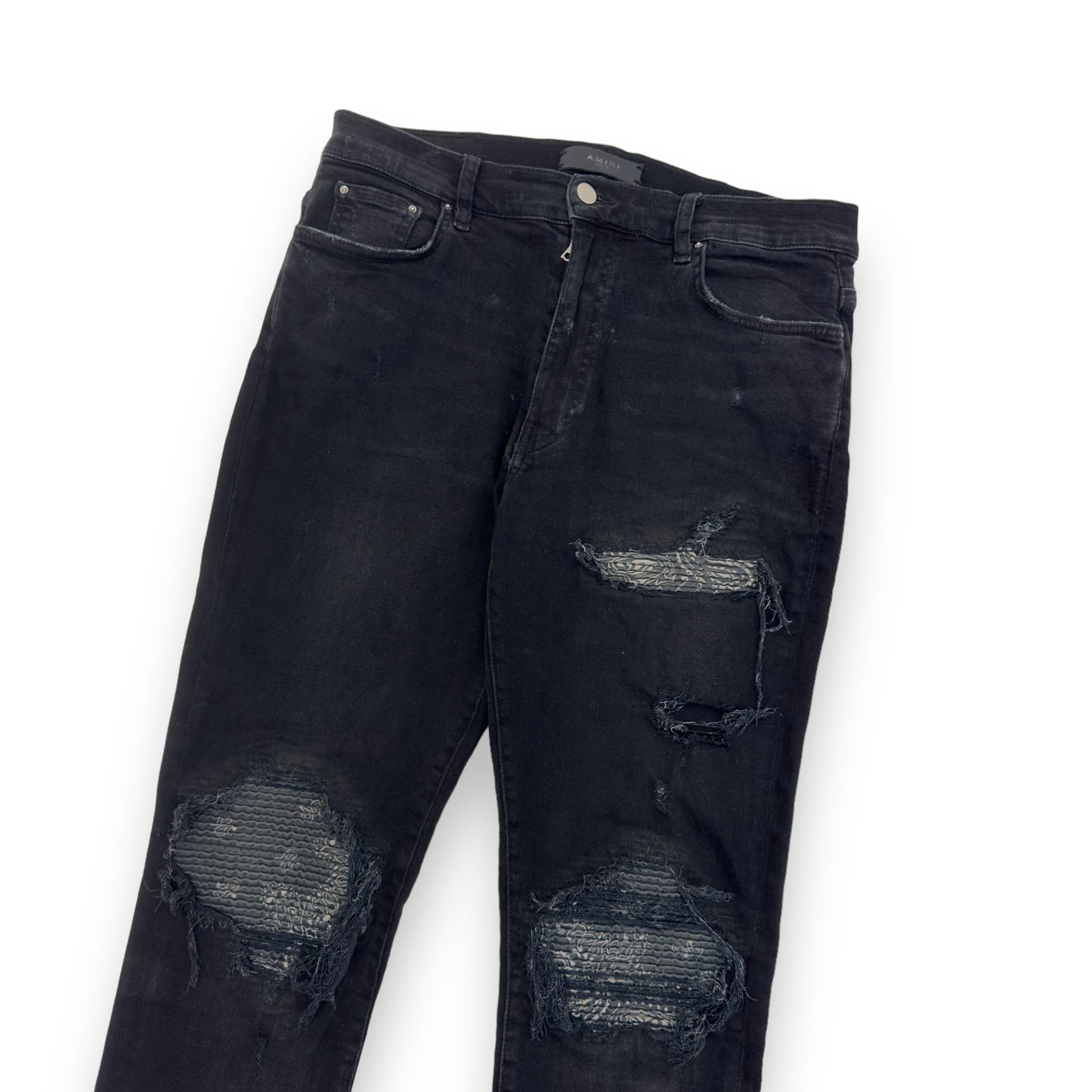 AMIRI MX1 DISTRESSED BANDANA PATCH DENIM JEANS BLACK 34W