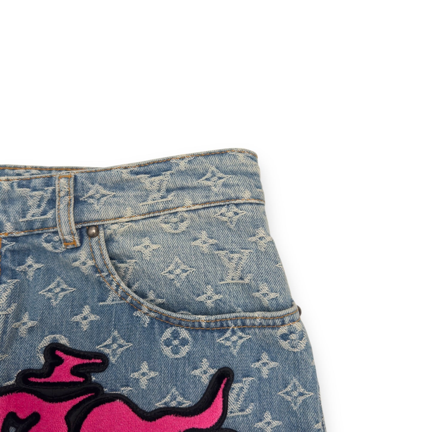 LOUIS VUITTON SS22 GRAFFITI BAGGY DENIM JEANS INDIGO W32" / M