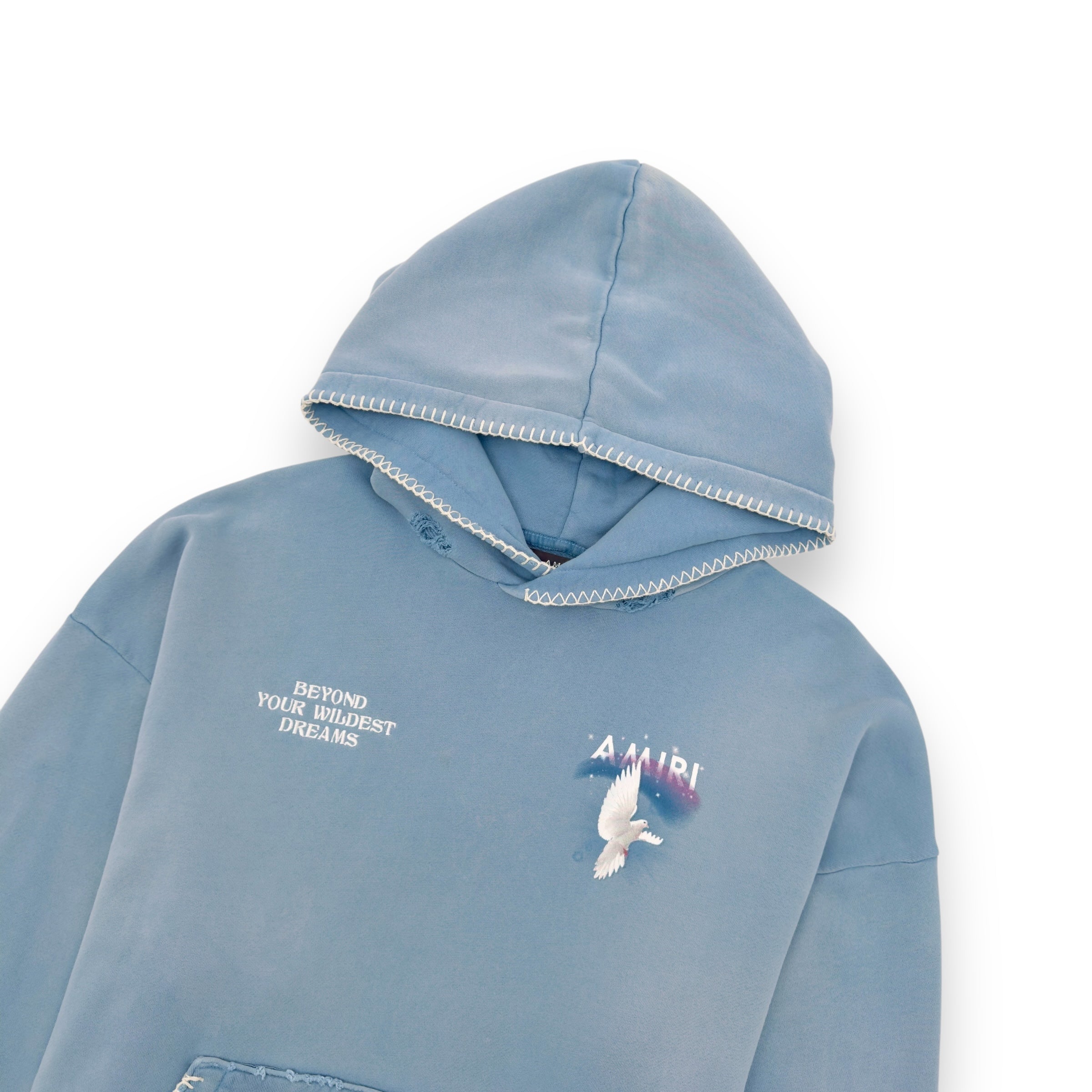 AMIRI ETERNAL DOVE DISTRESSED HOODIE BABY BLUE L