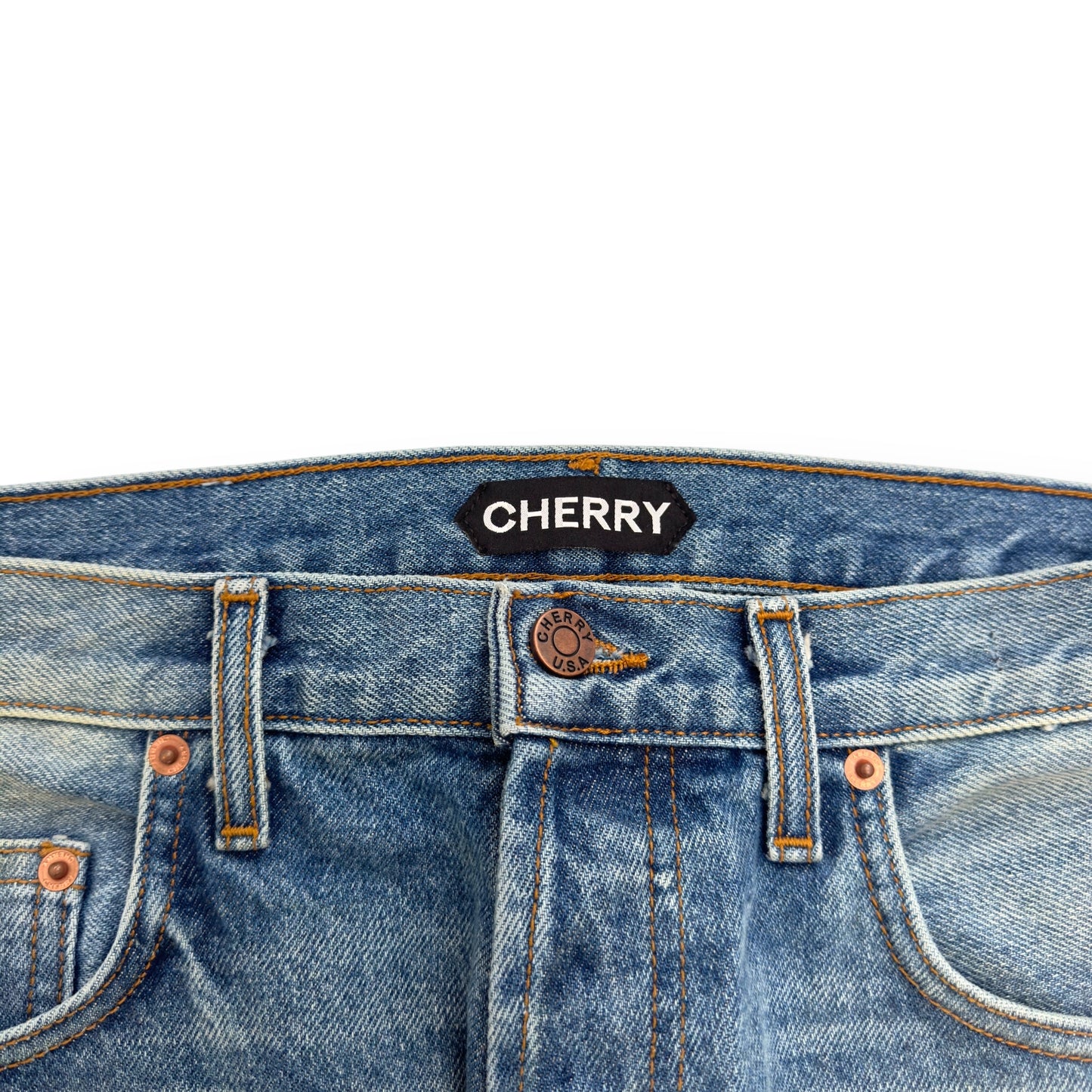 CHERRY LA BLOSSOM STRAIGHT-LEG EMBROIDERED JEANS BLUE W32”