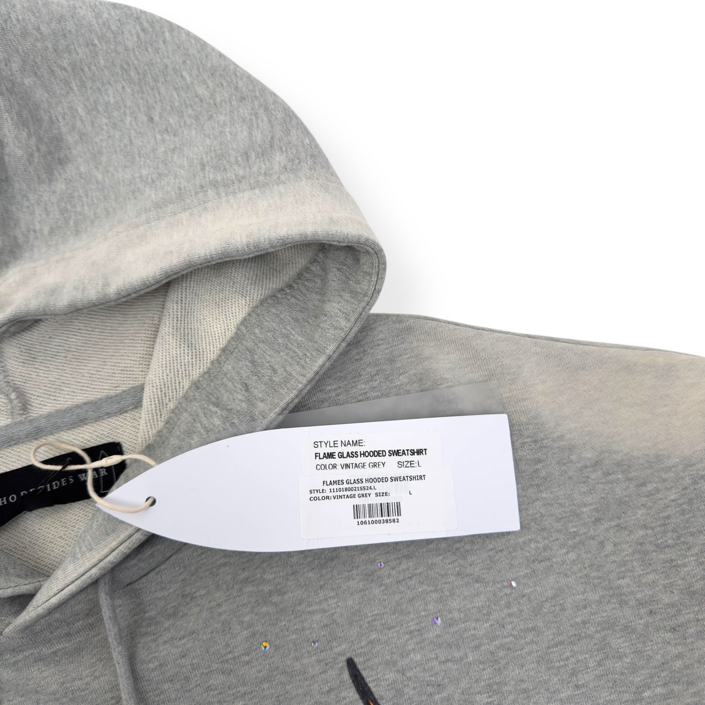 WHO DECIDES WAR FLAMES GLASS HOODIE VINTAGE GREY / ORANGE L