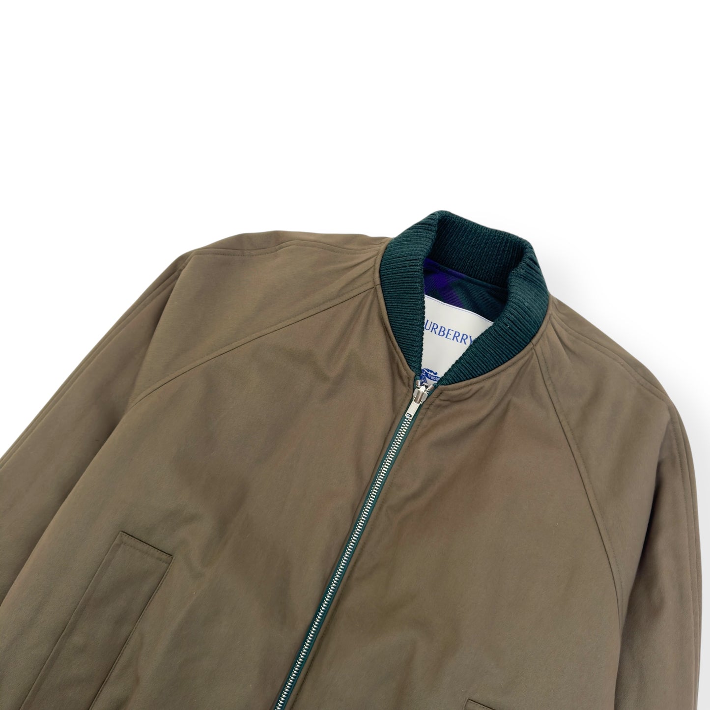 BURBERRY CHECKED REVERSIBLE COTTON-TWILL BOMBER JACKET GREEN / PURPLE XL