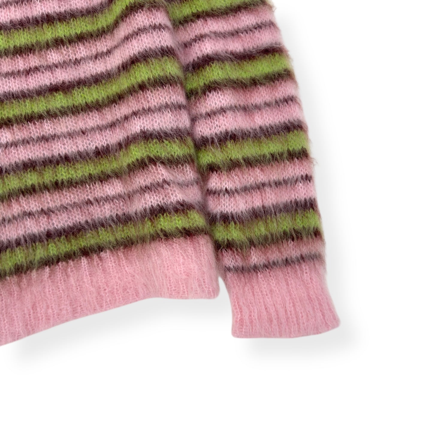 MARNI MOHAIR LONG-SLEEVE CREWNECK STRIPED SWEATER PINK / GREEN 48 / M