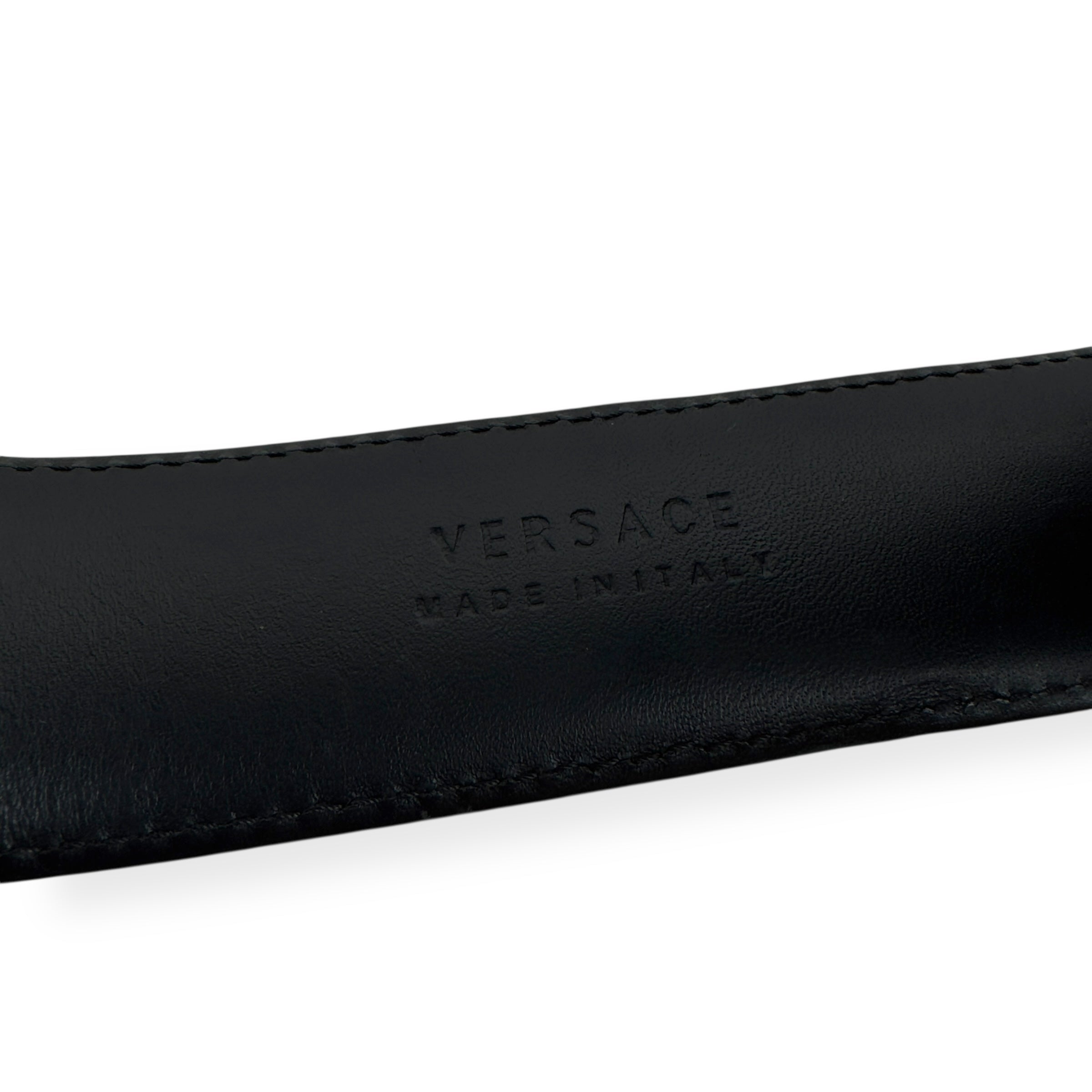 VERSACE MEDUSA HEAD LEATHER BELT GREY / BLACK W34"