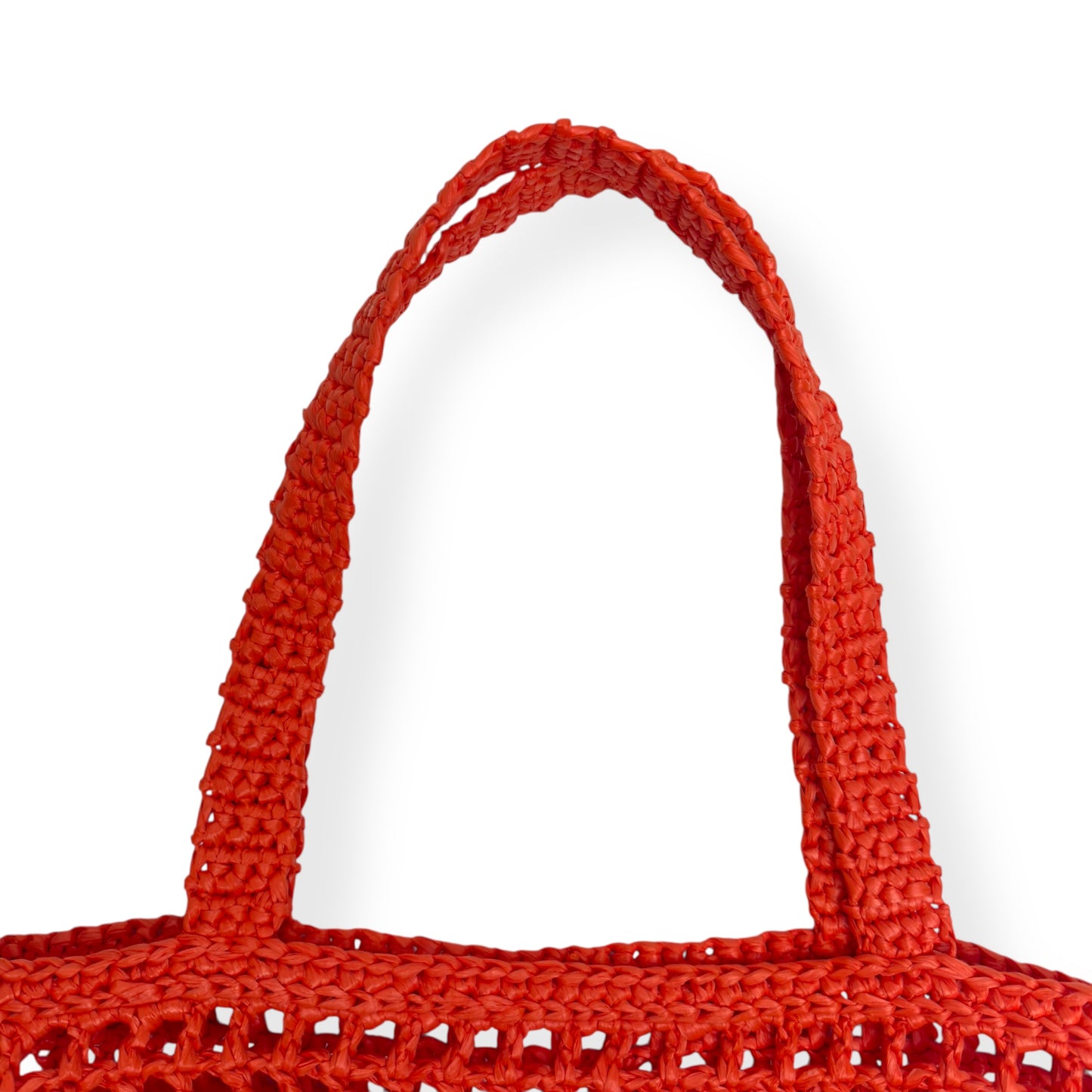 PRADA TRIANGLE-LOGO CROCHET RAFFIA TOTE BAG ORANGE / BLACK