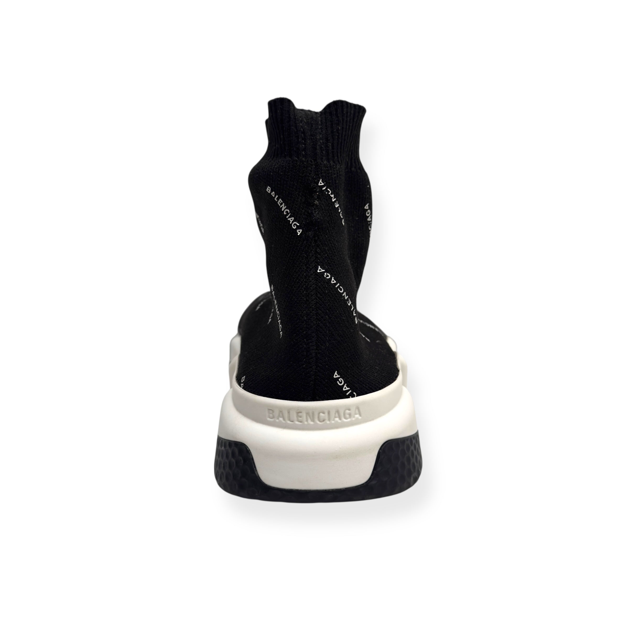 【良品】BALENCIAGA SPEED TRAINER 42 オールブラック Balenciaga Men New Speed Trainer Mid Black White Sneakers