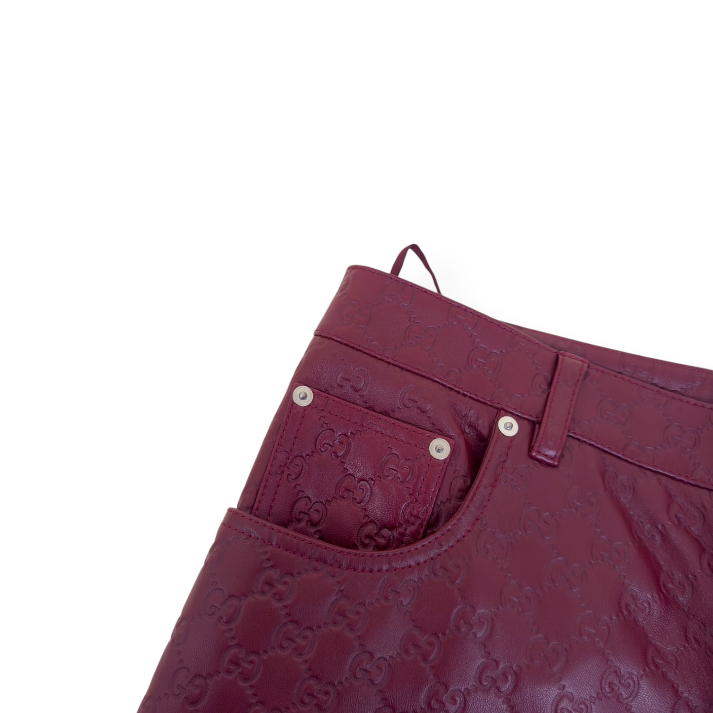 GUCCI GG EMBOSSED LEATHER TROUSERS RED 50 / L