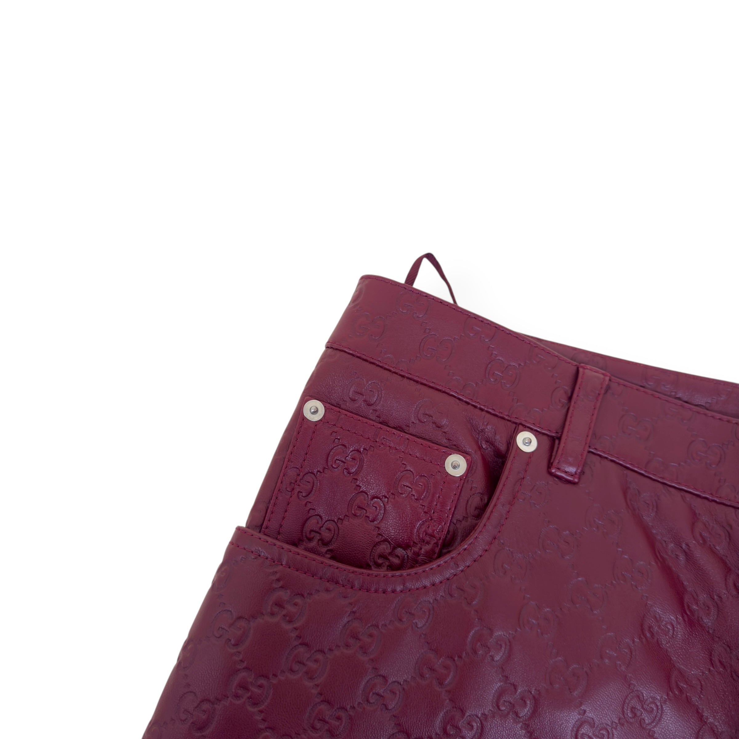 GUCCI GG EMBOSSED LEATHER TROUSERS RED 50 / L