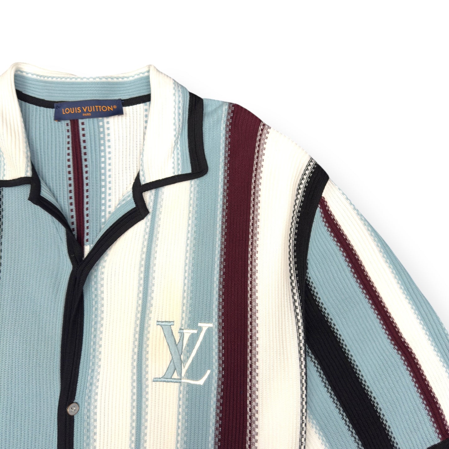 LOUIS VUITTON STRIPED CROCHET SHORT-SLEEVED SHIRT BLUE XXL