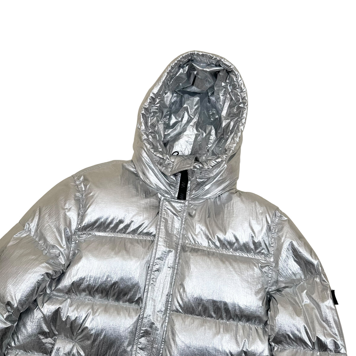 KENZO PARIS HOODED PUFFER JACKET METALLIC SILVER M