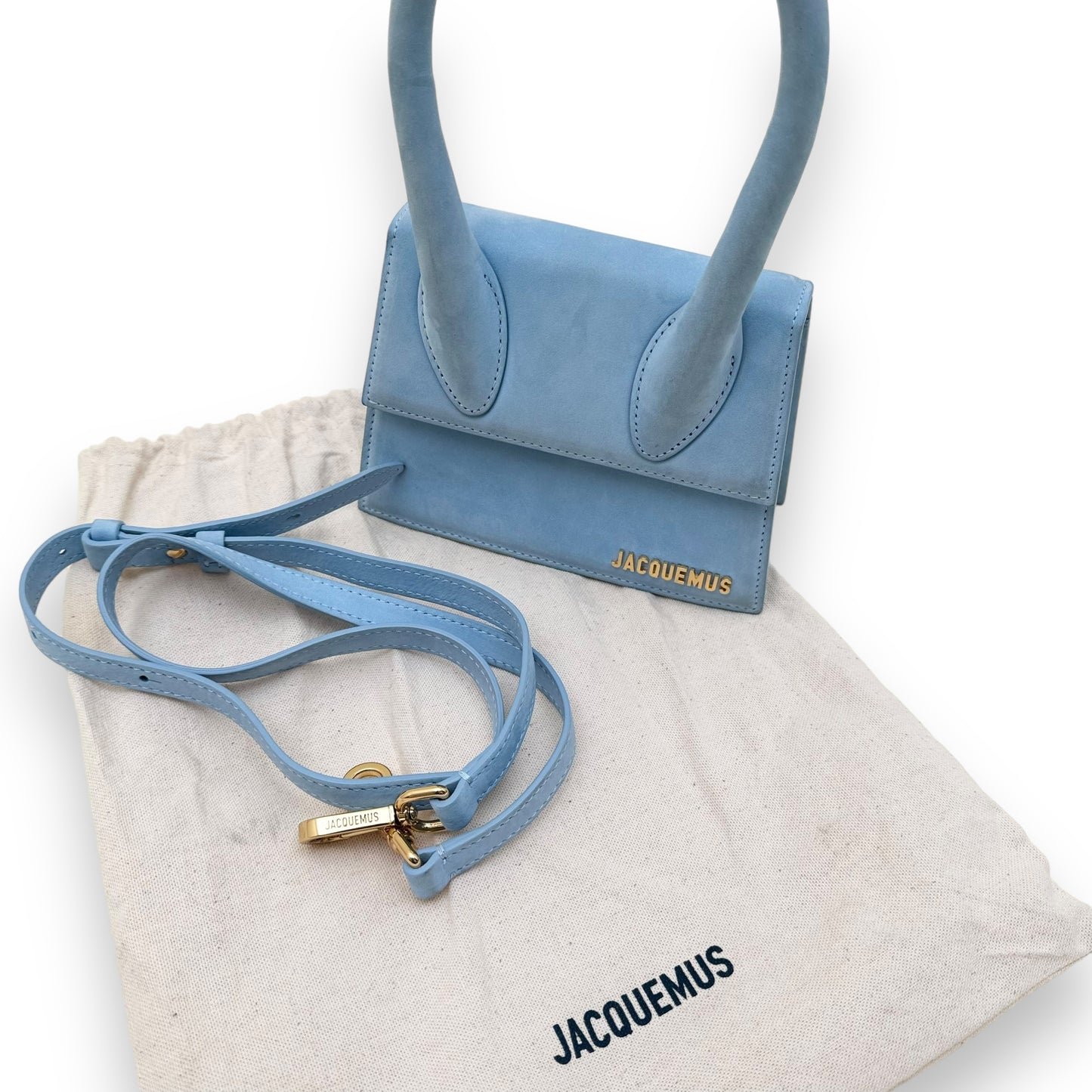 JACQUEMUS LE CHIQUITO MOYEN SUEDE BAG BABY BLUE