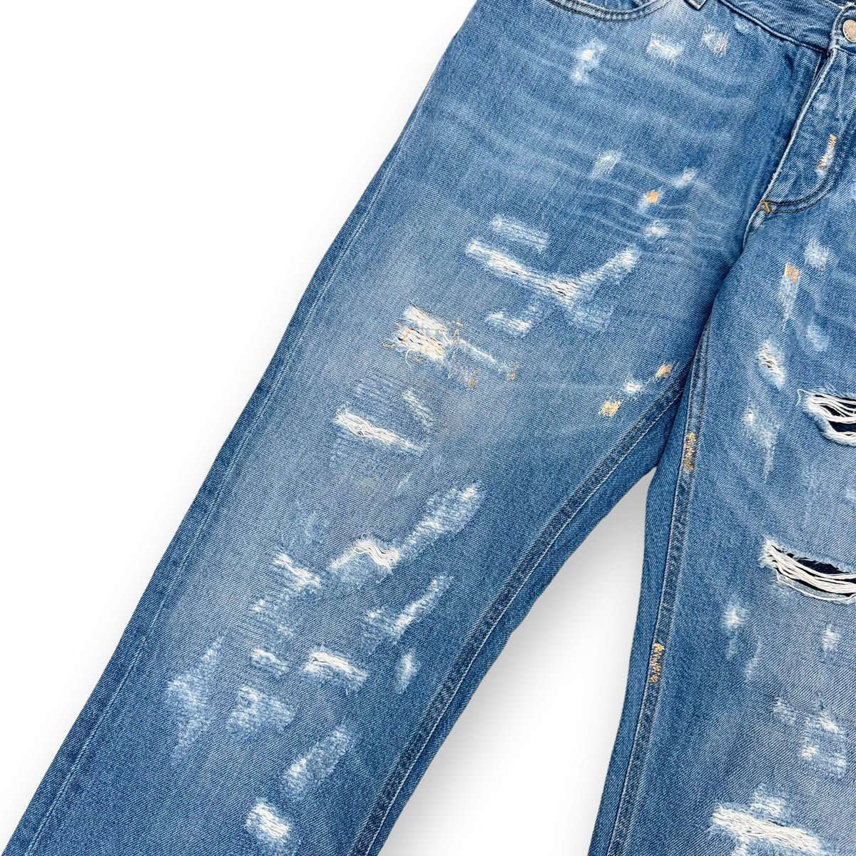 DOLCE & GABBANA DISTRESSED DENIM JEANS BLUE / YELLOW L