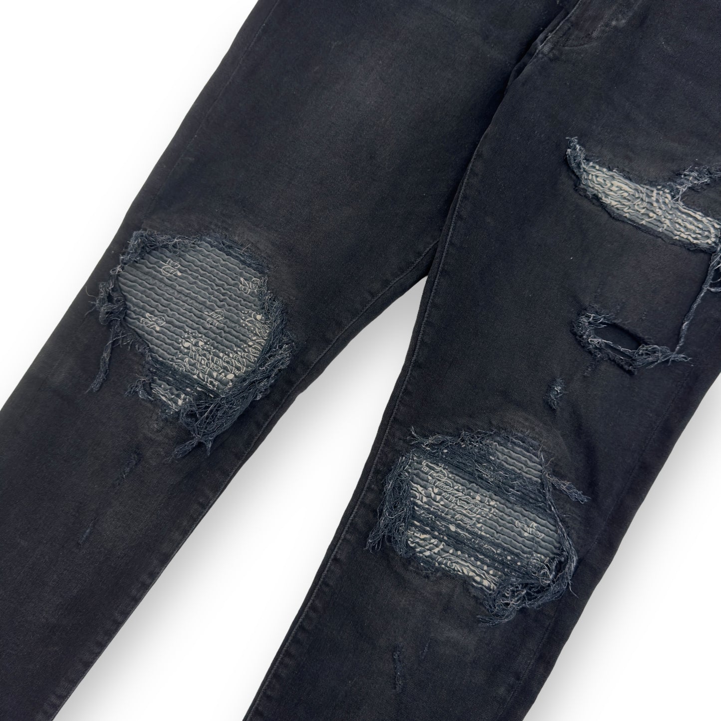 AMIRI MX1 DISTRESSED BANDANA PATCH DENIM JEANS BLACK 34W