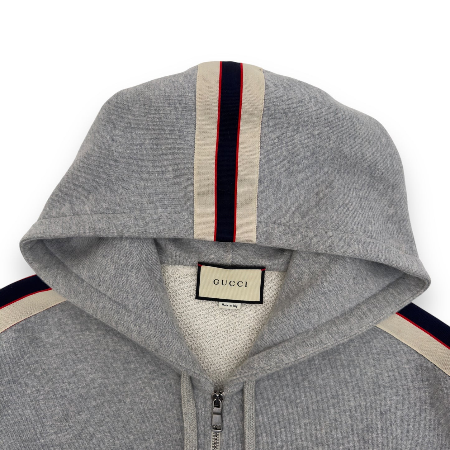 GUCCI LOGO STRIPE ZIP-UP HOODIE GREY XXL