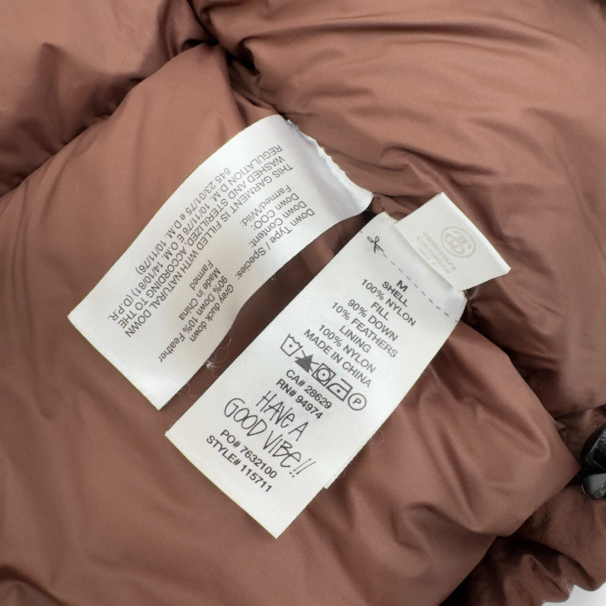 STÜSSY NYLON DOWN PUFFER JACKET BROWN M